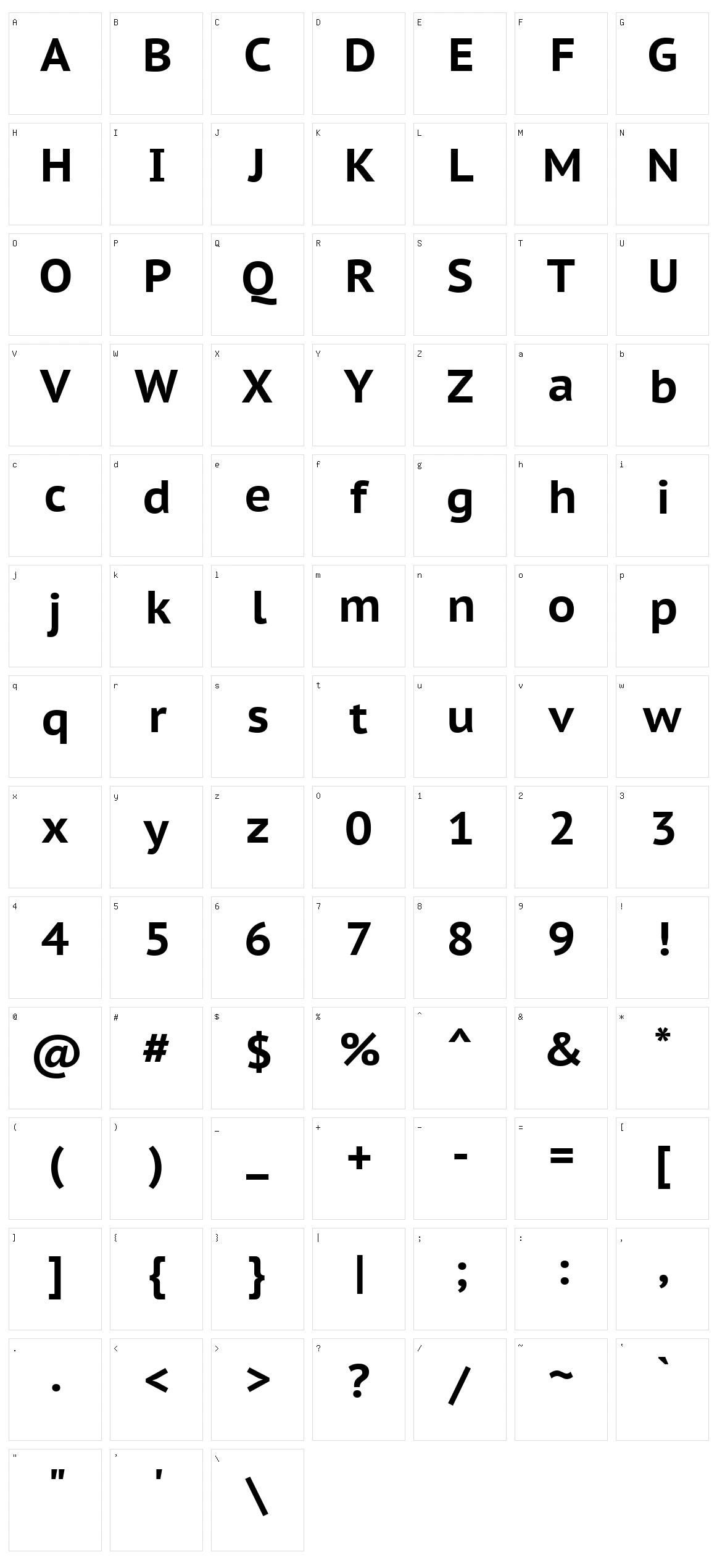 Pt sans caption Character Set