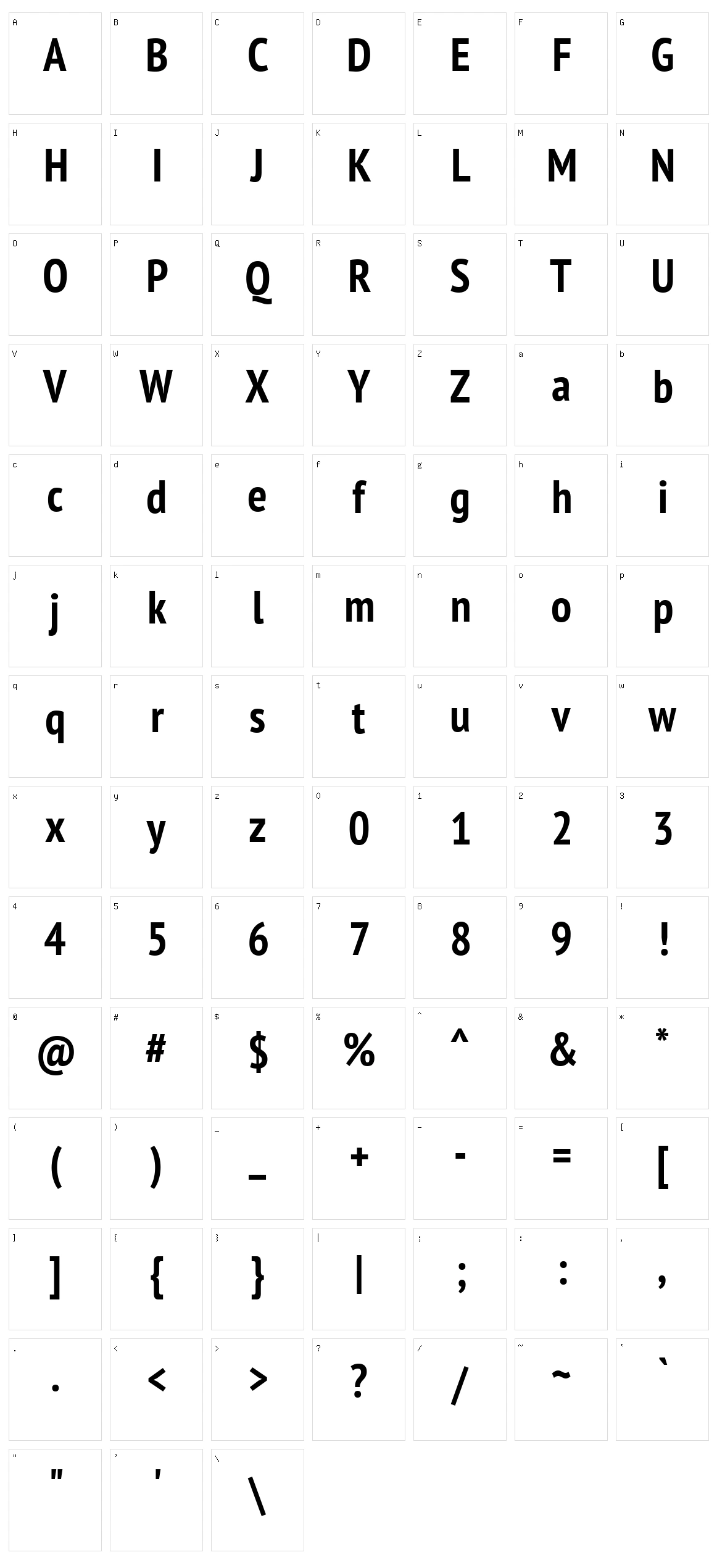 Pt sans narrow Character Set