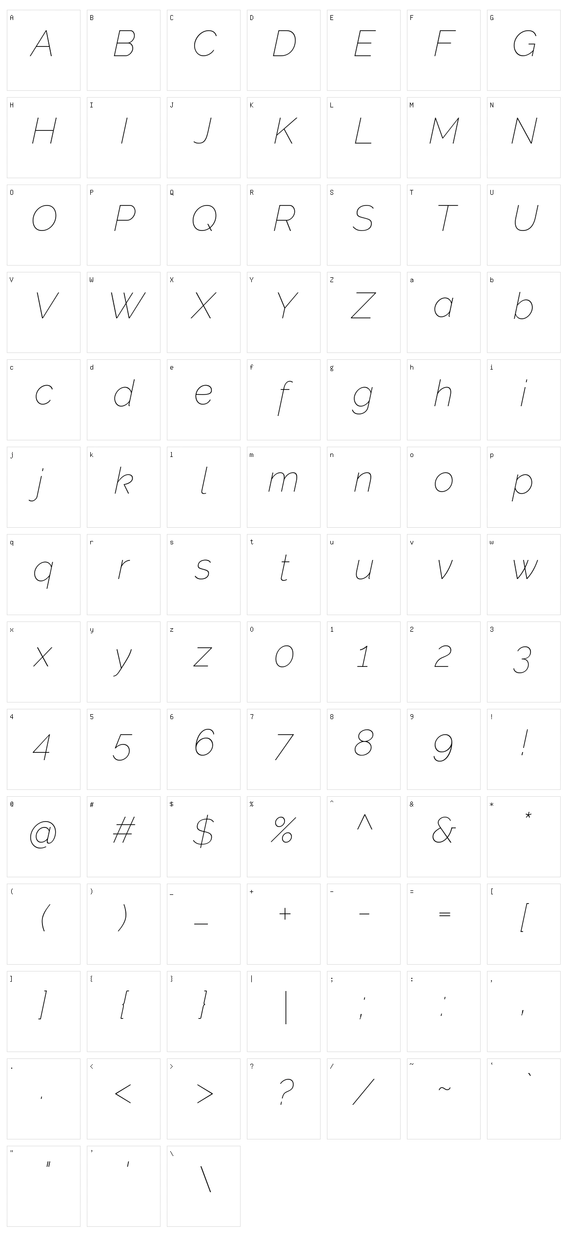 Raleway Character Set