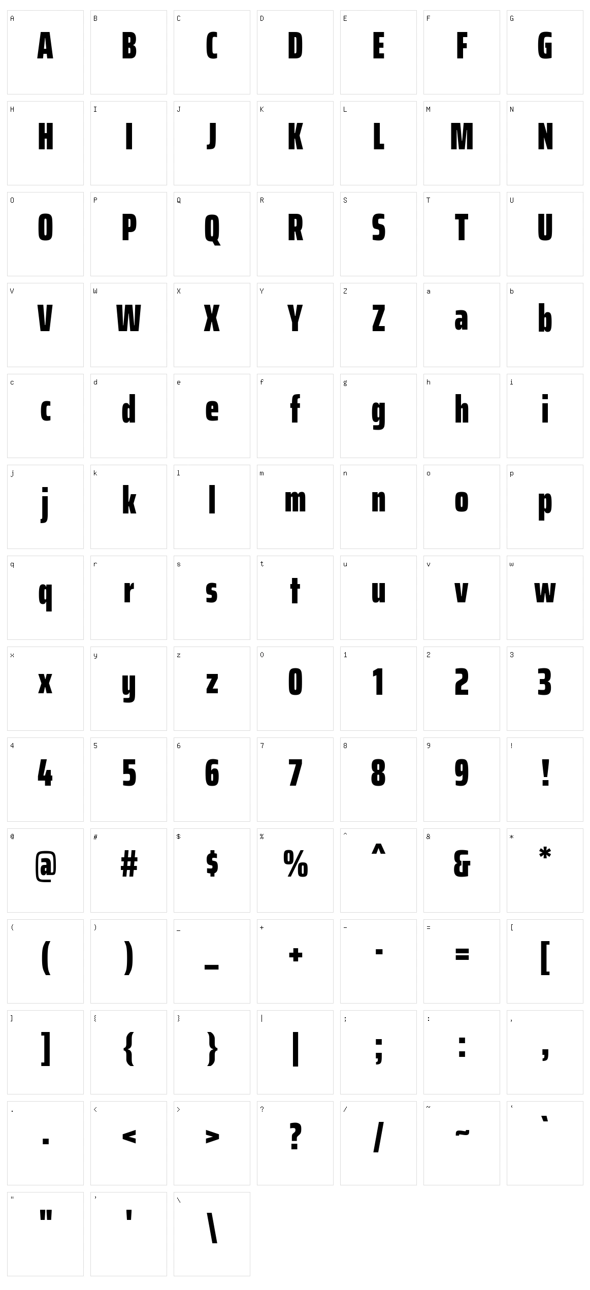 Saira extra condensed Character Set
