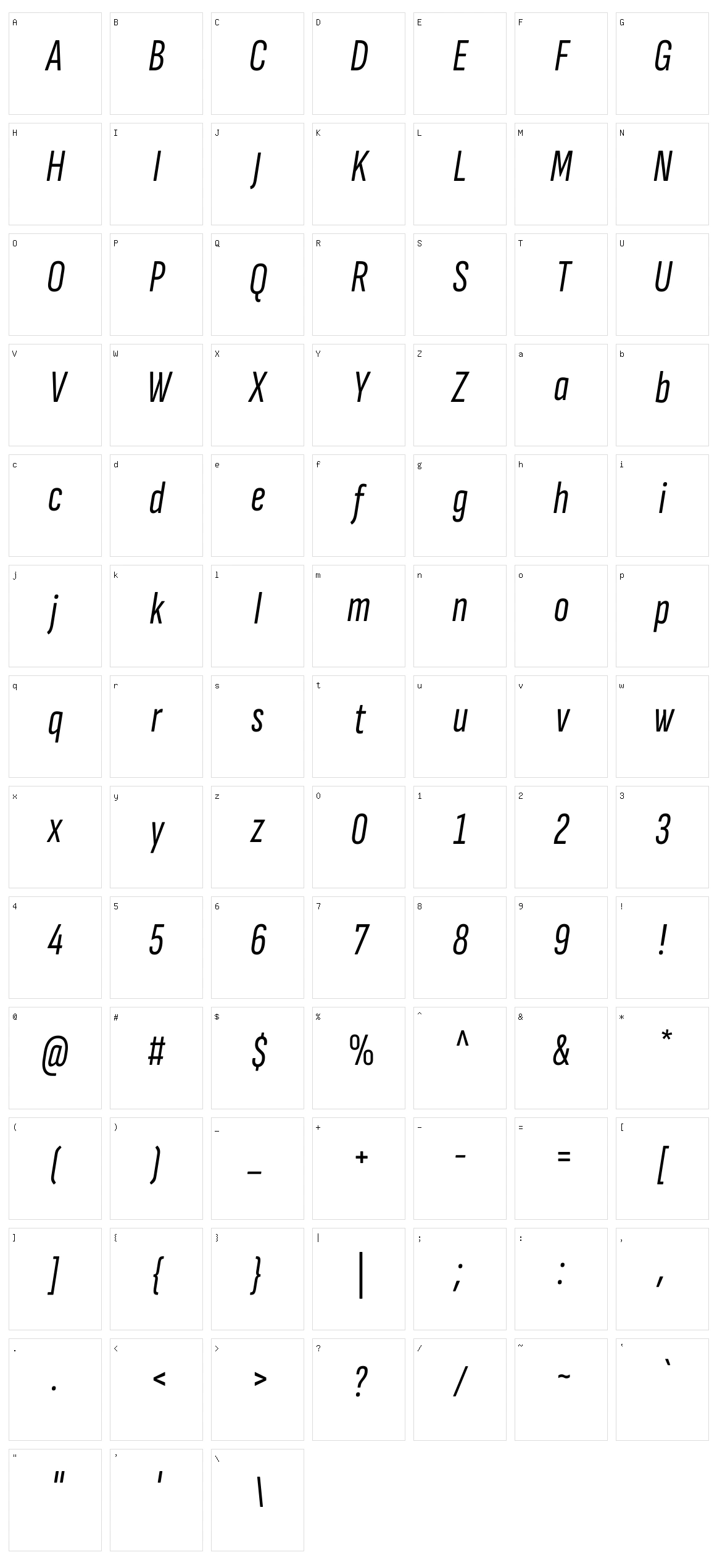 Sofia sans extra condensed Character Set
