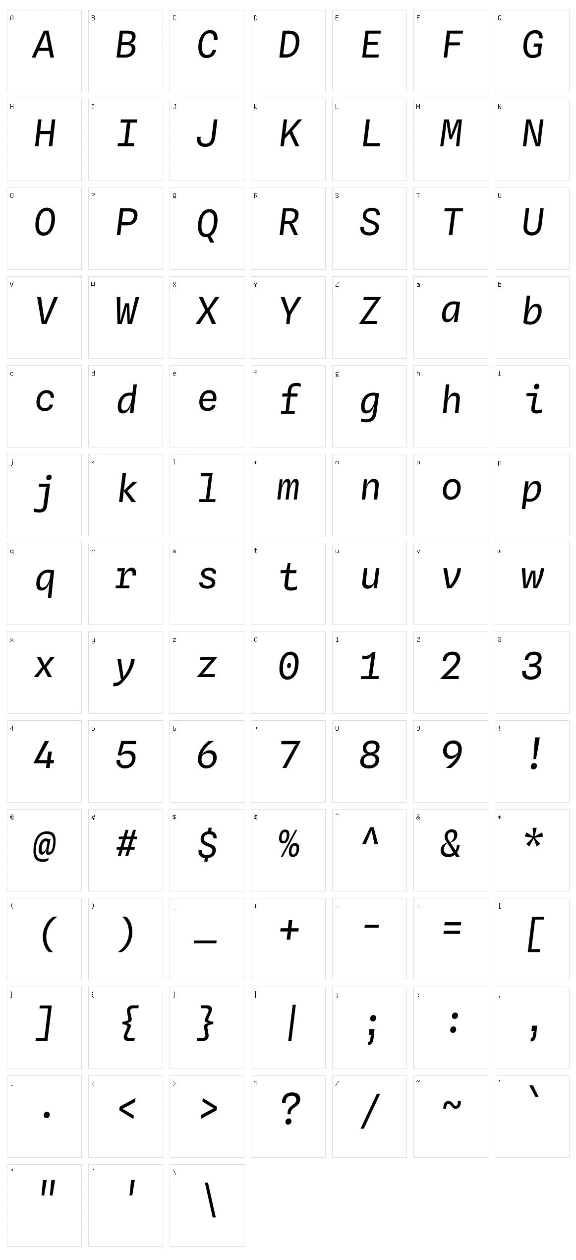 Spline sans mono Character Set