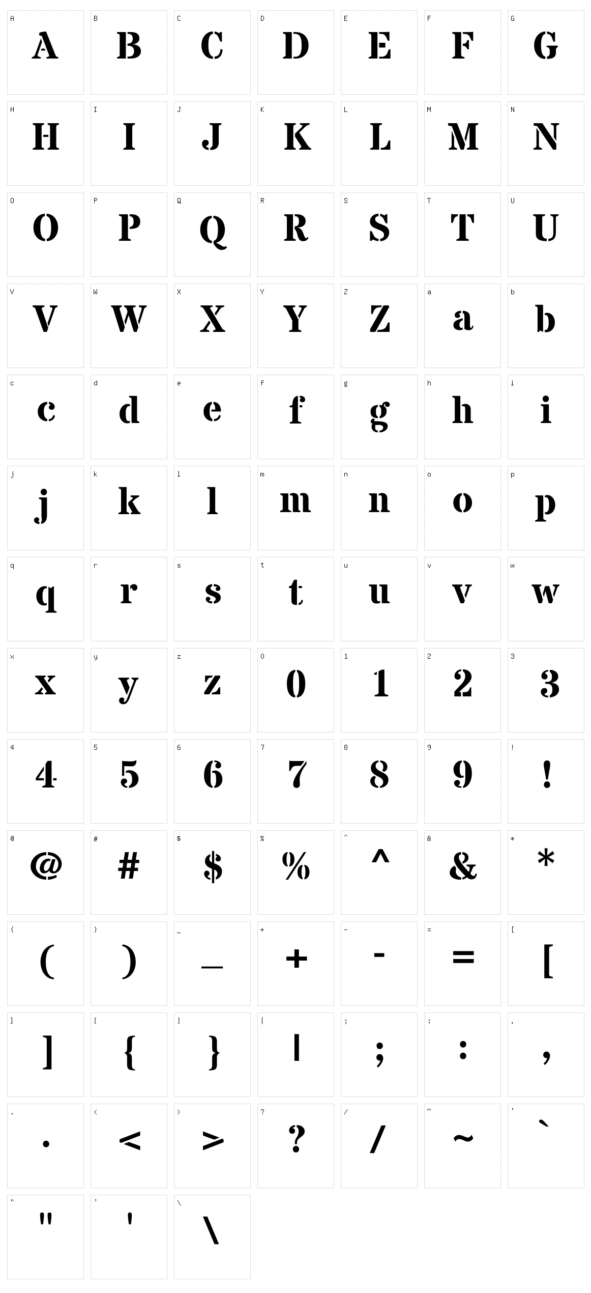 Stardos stencil Character Set