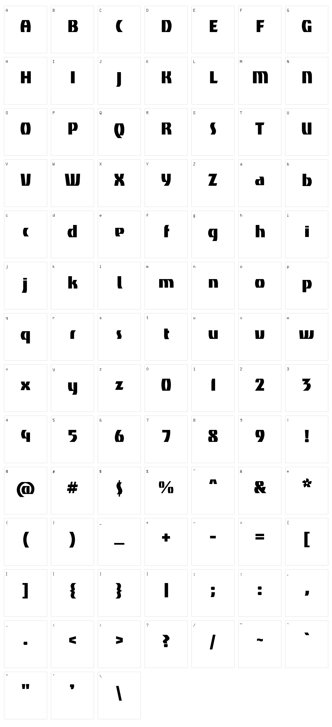 Tac one Character Set
