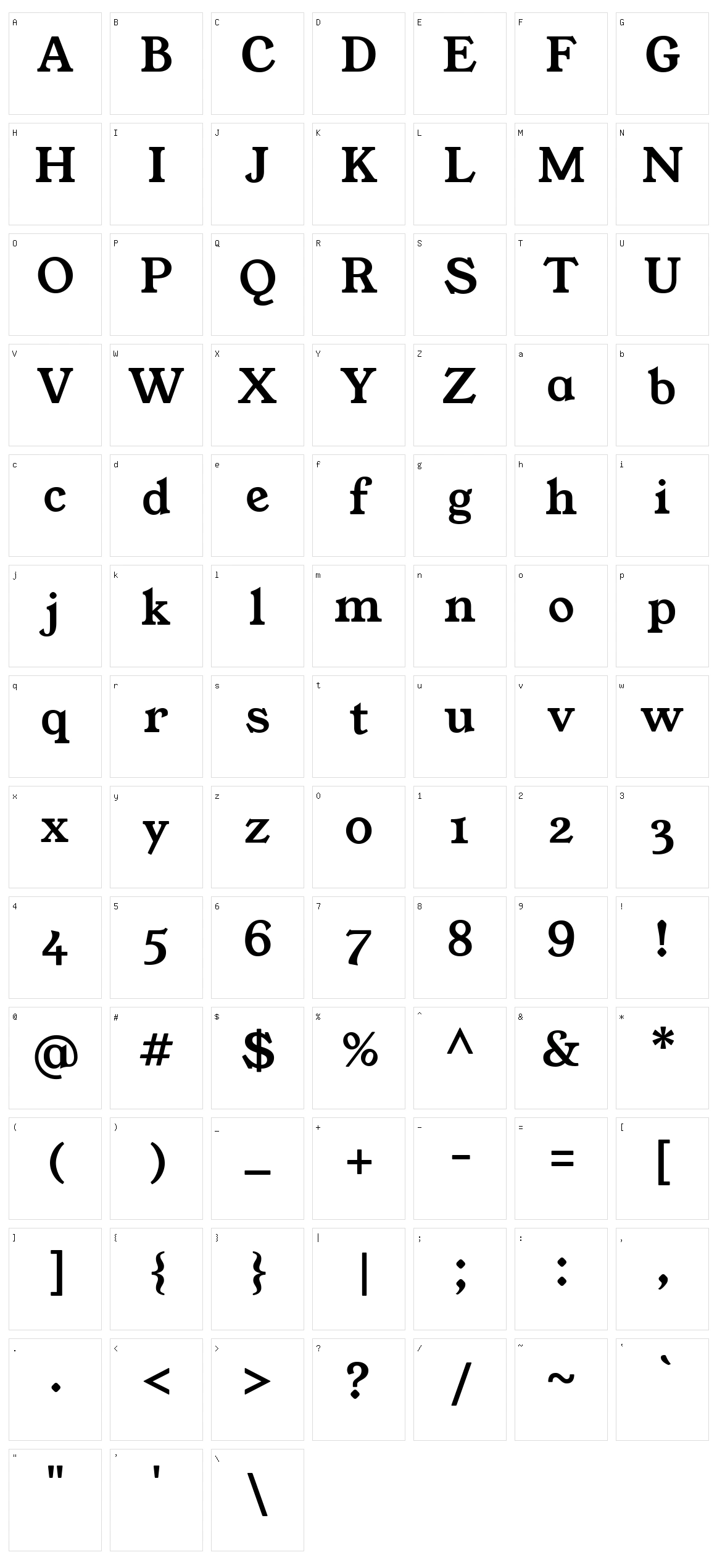 Young serif Character Set