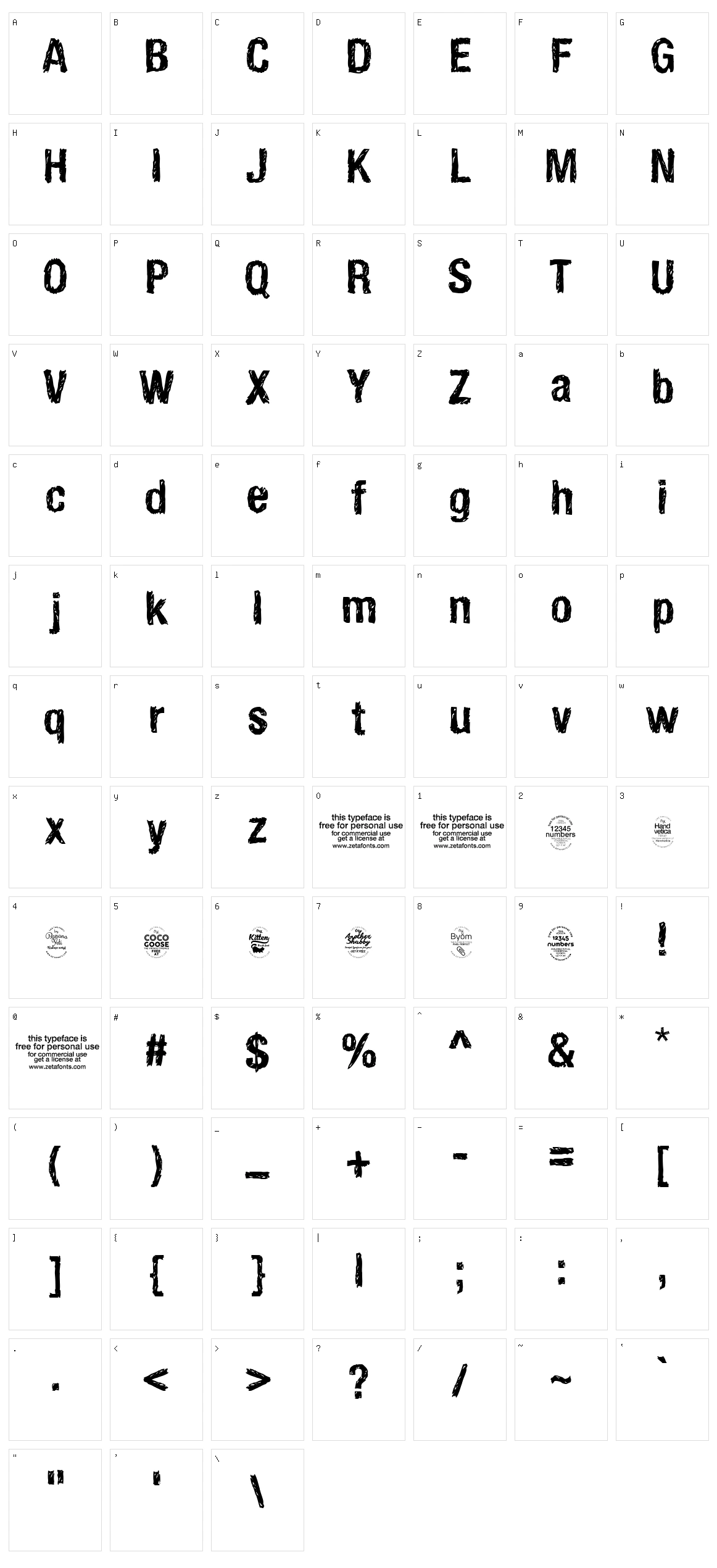 HandVetica Character Set