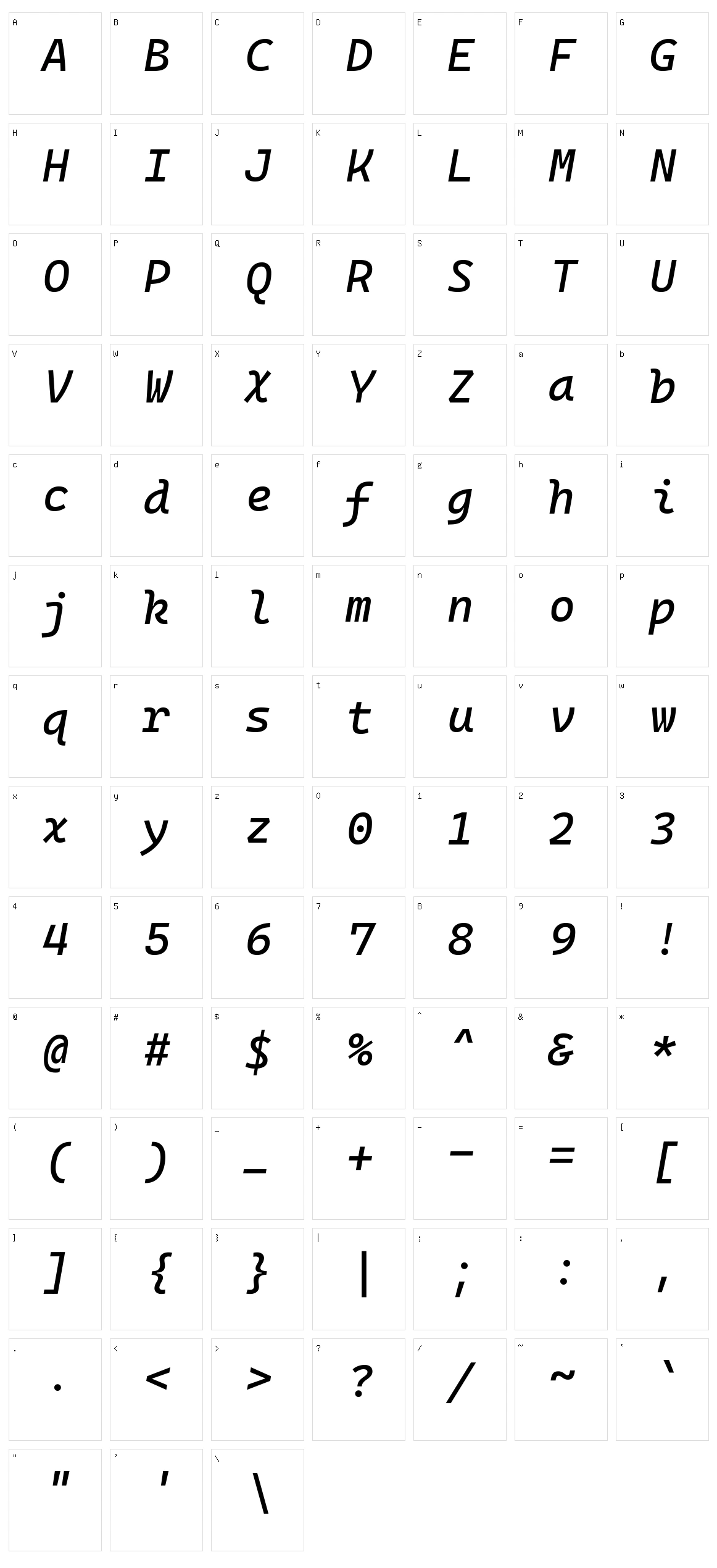 Cascadia Mono Character Set