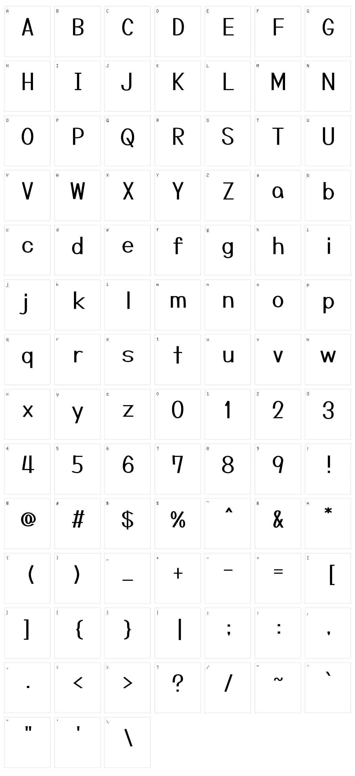 LXGW Marker Gothic Character Set