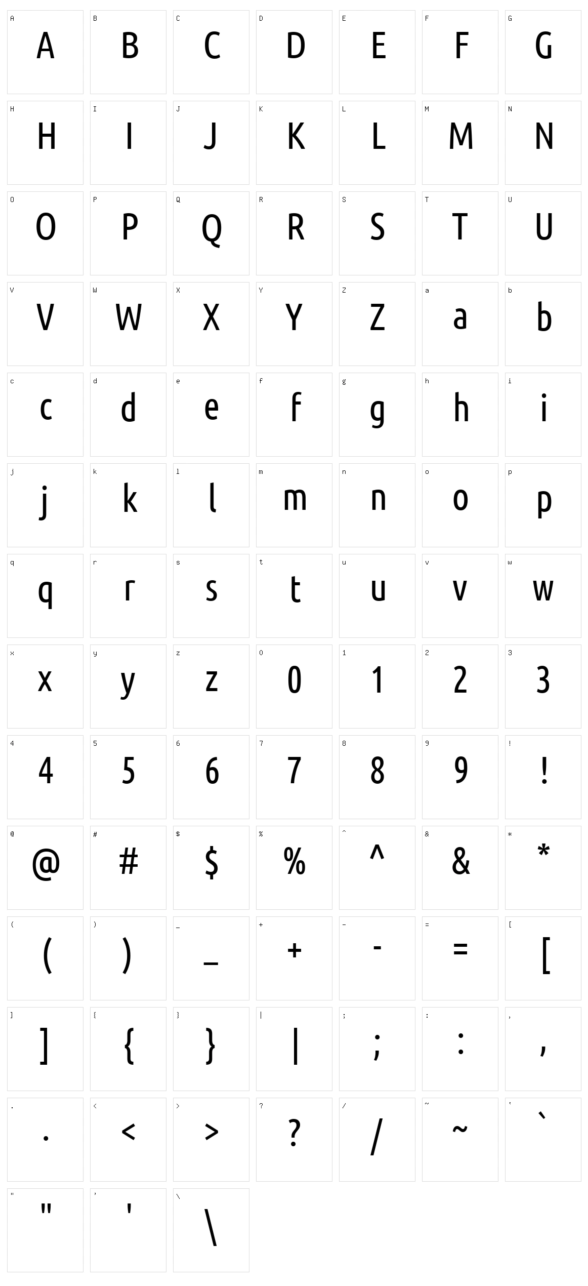 Ubuntu Condensed Character Set