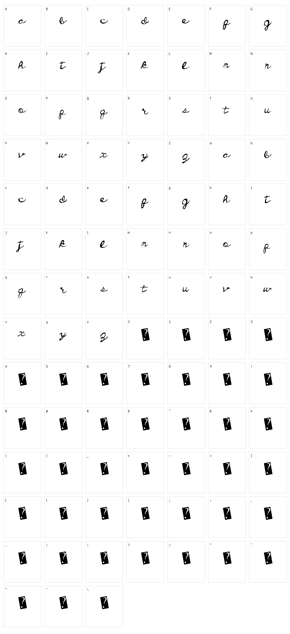 Dirty Cursive Character Set
