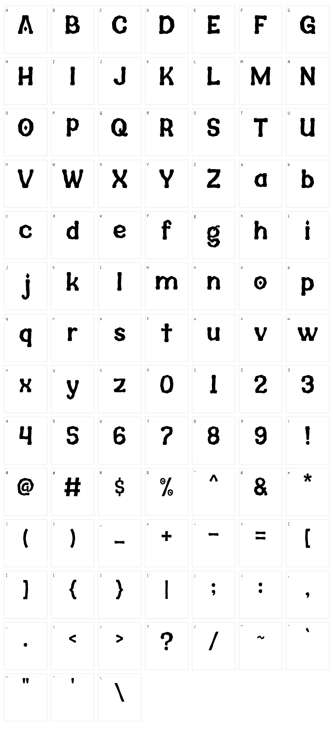 Greadown Character Set