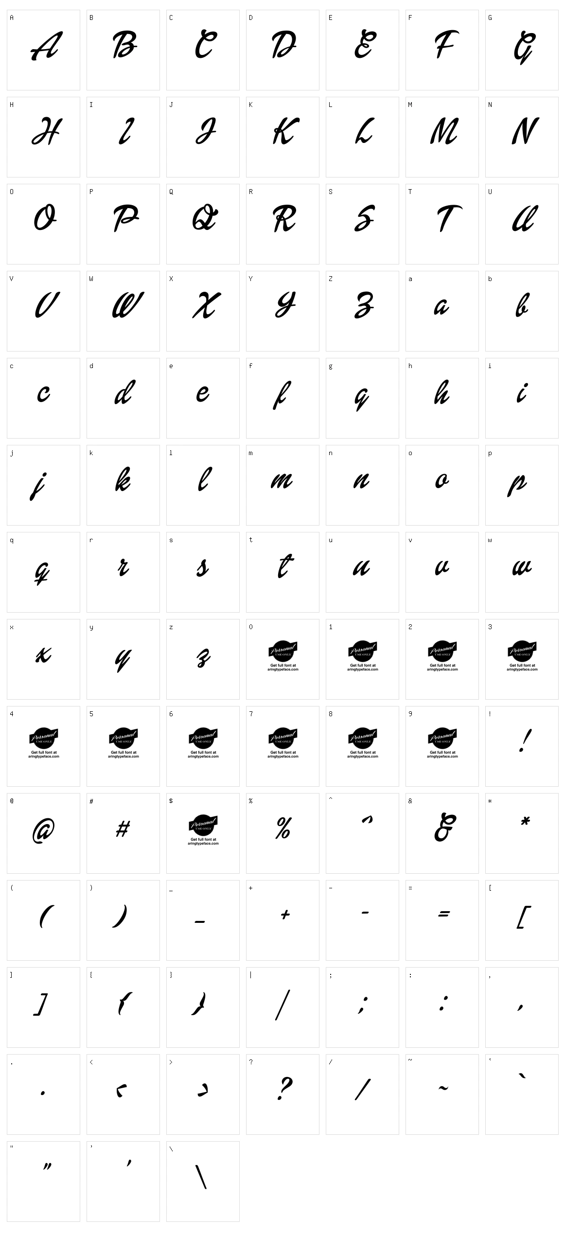 Dollie Script Character Set