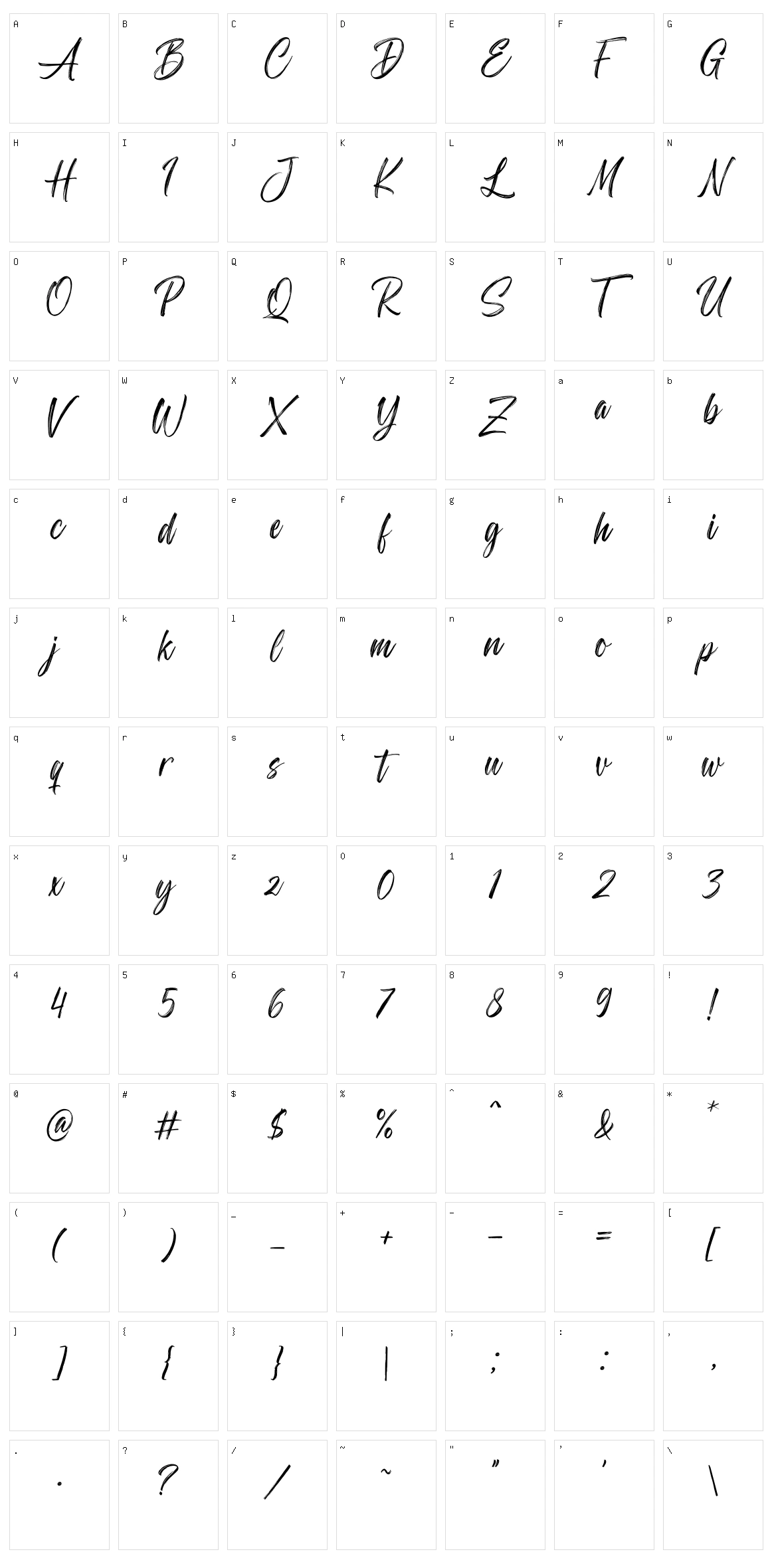 Paint Brush Script Character Set