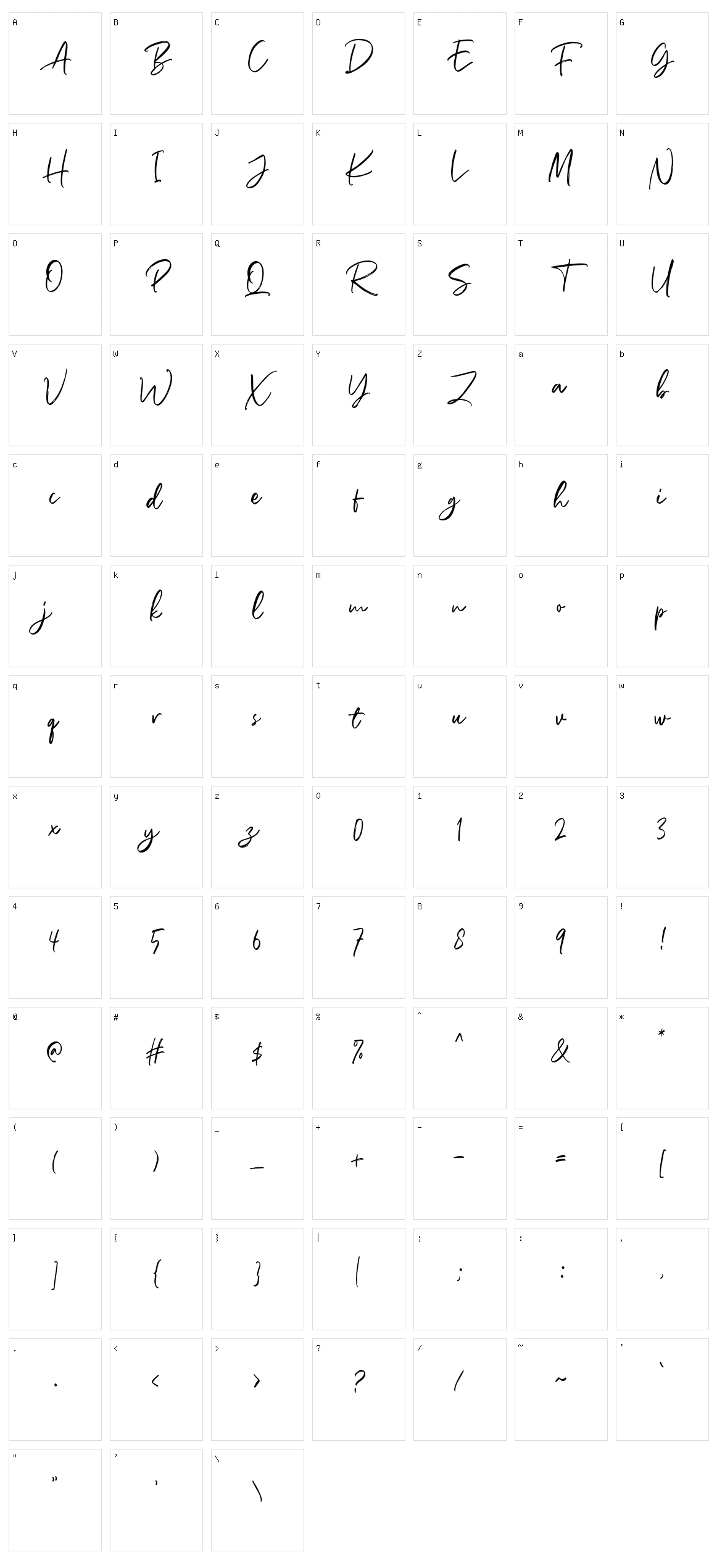Richardson Script Character Set