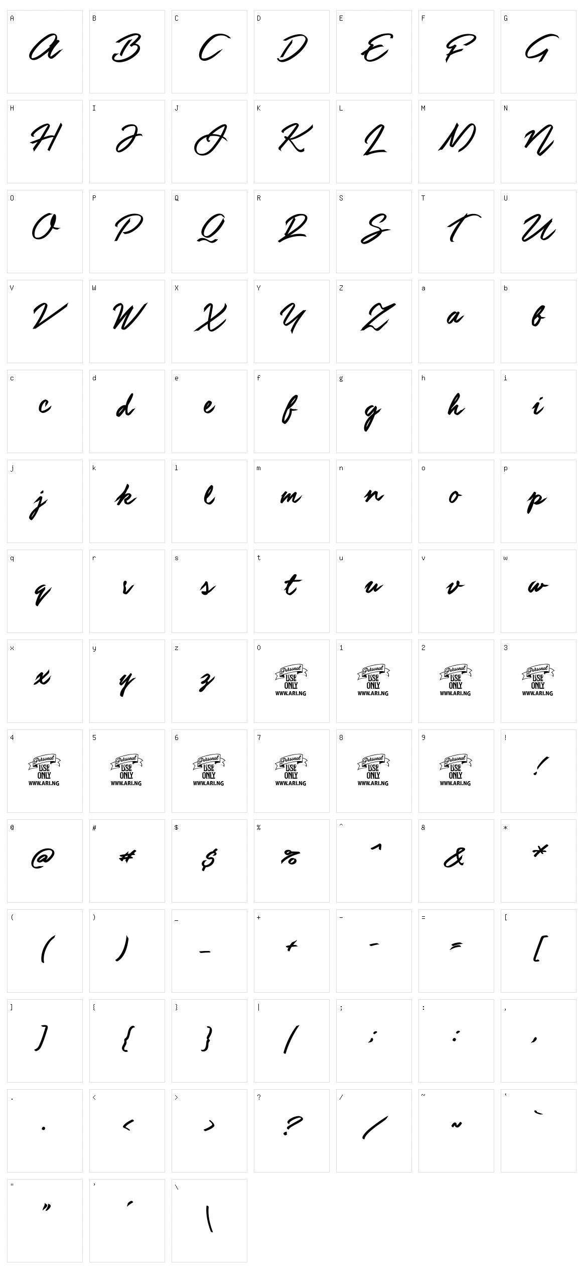 Guld Script Character Set