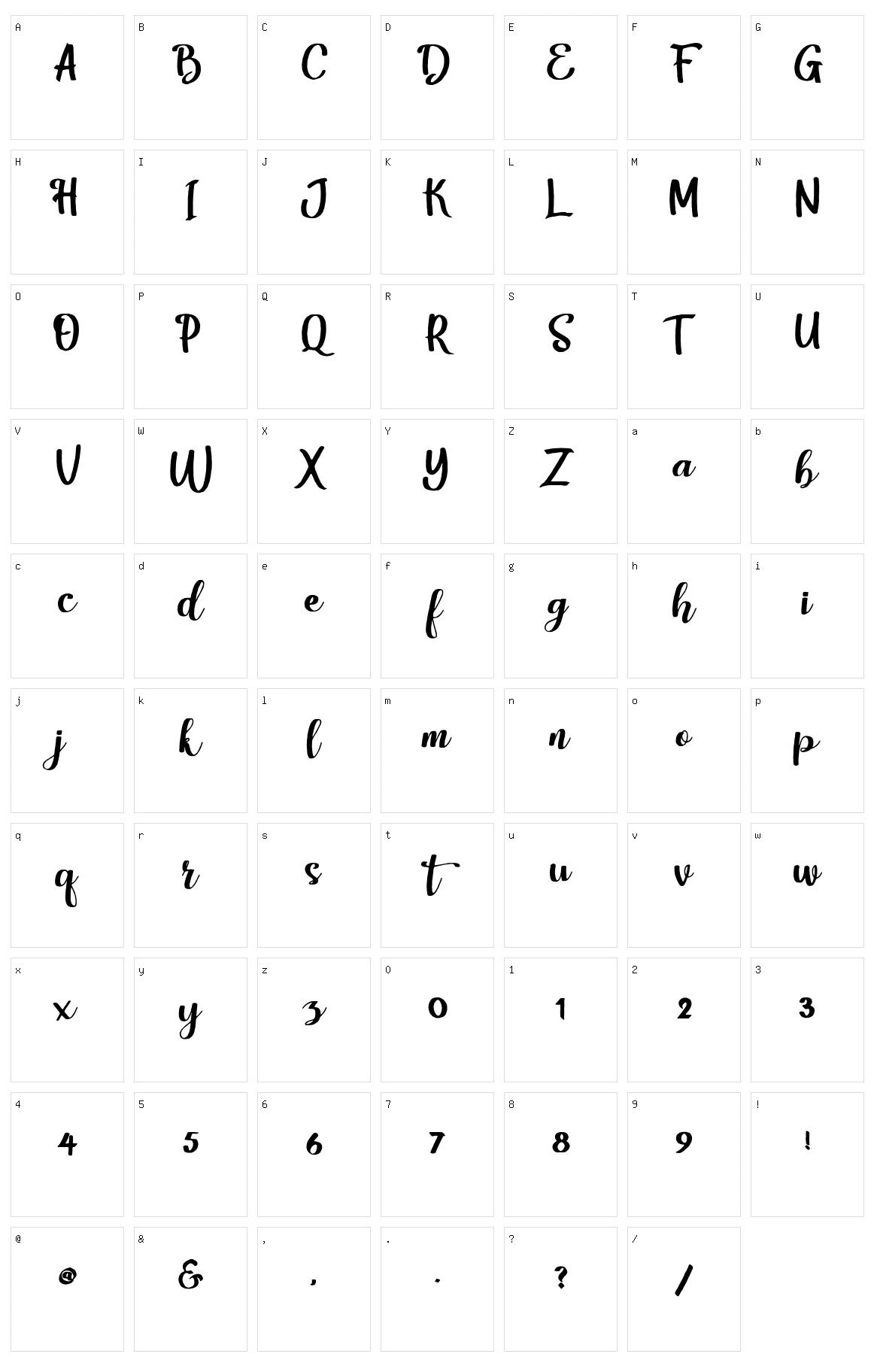 Harley Script Character Set