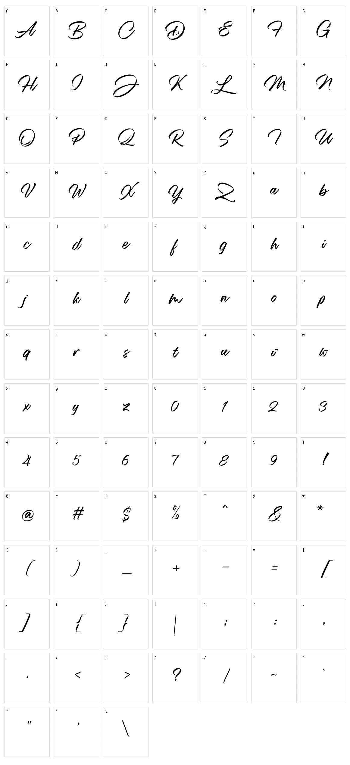 Mansions Brush Script Character Set
