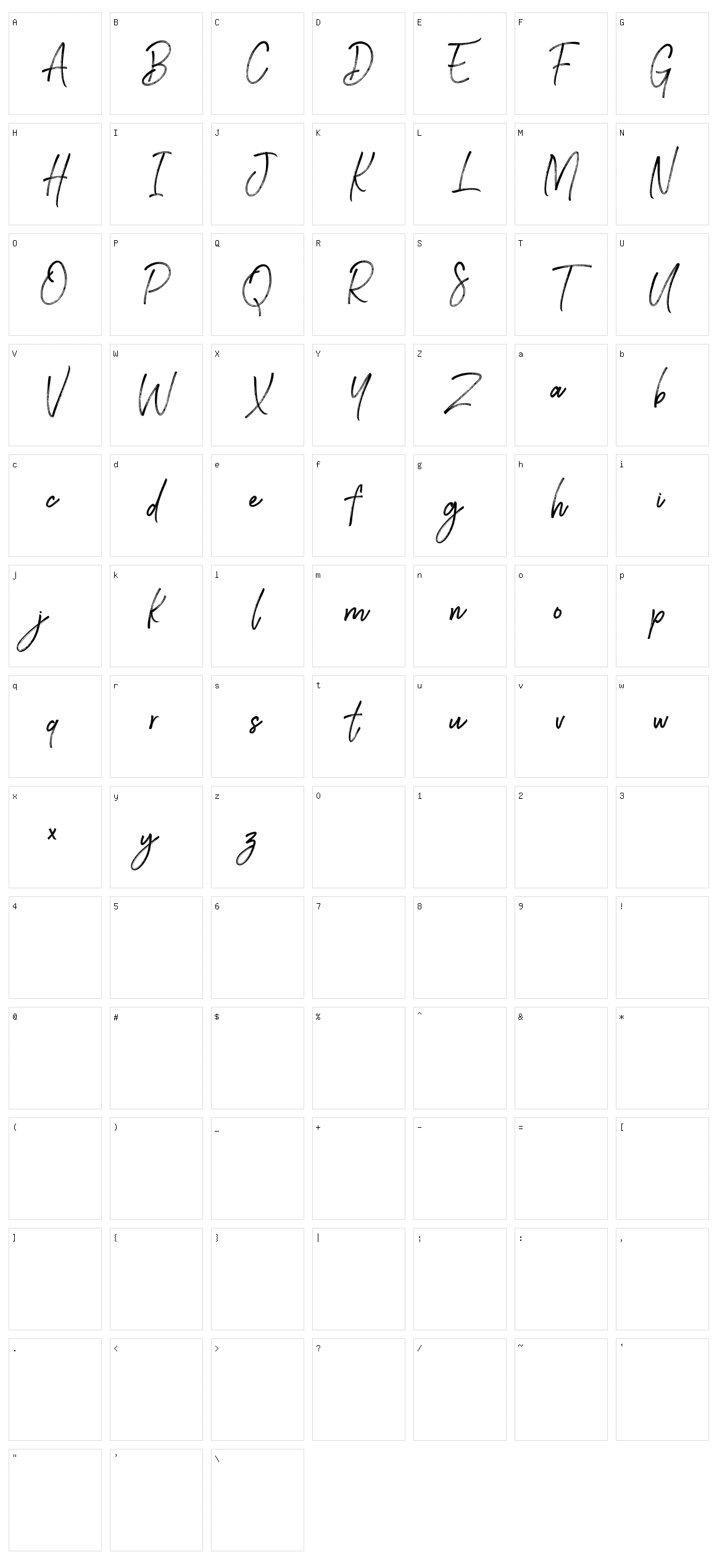 Brownhill Script Character Set