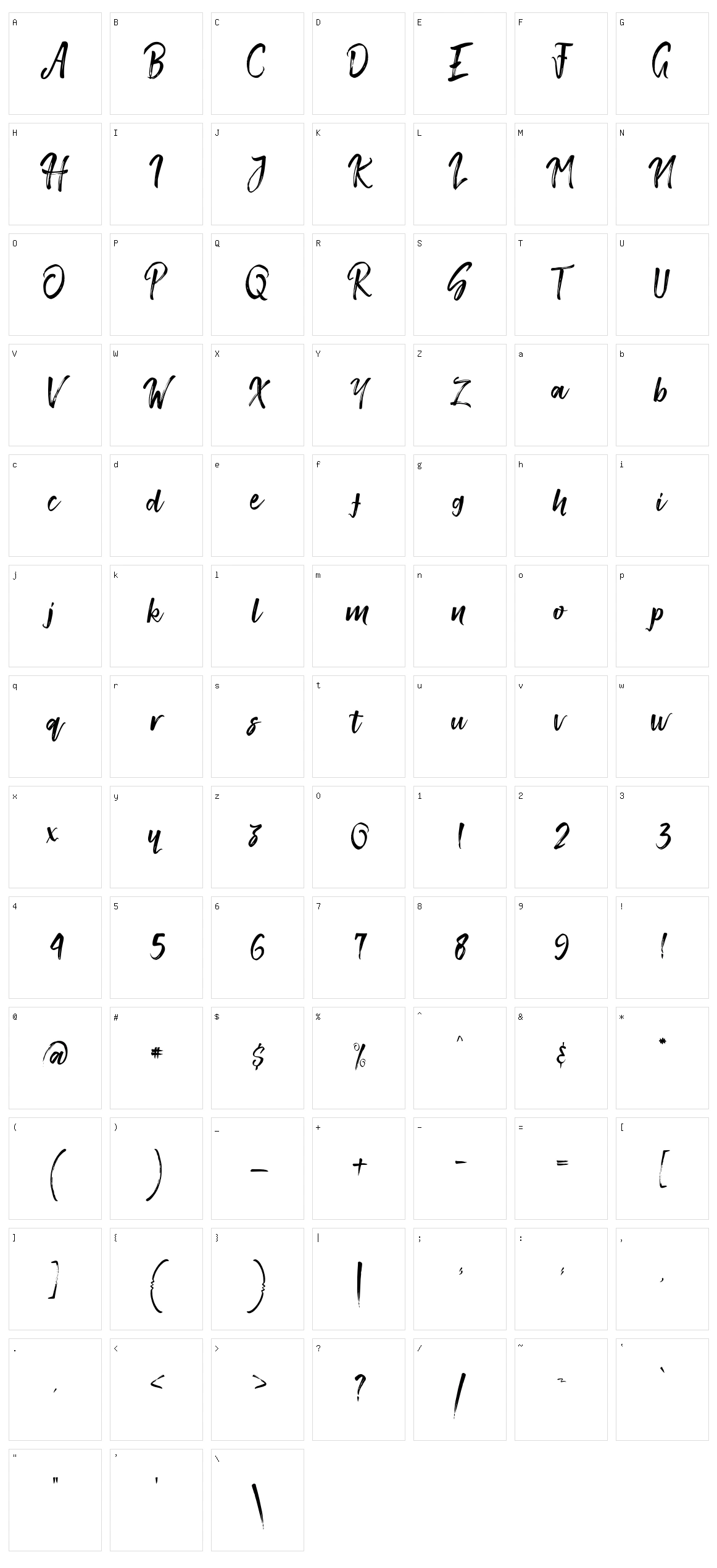 Smithen Script Character Set