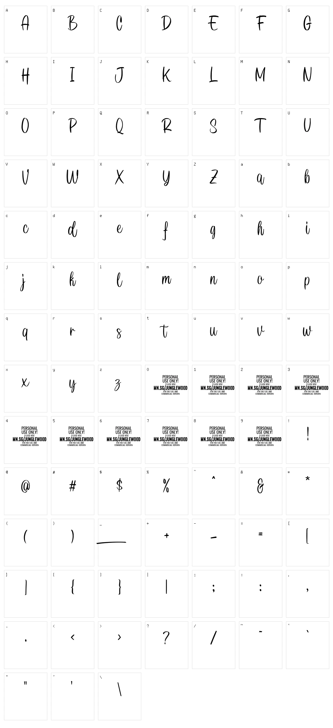Junglewood Script Character Set