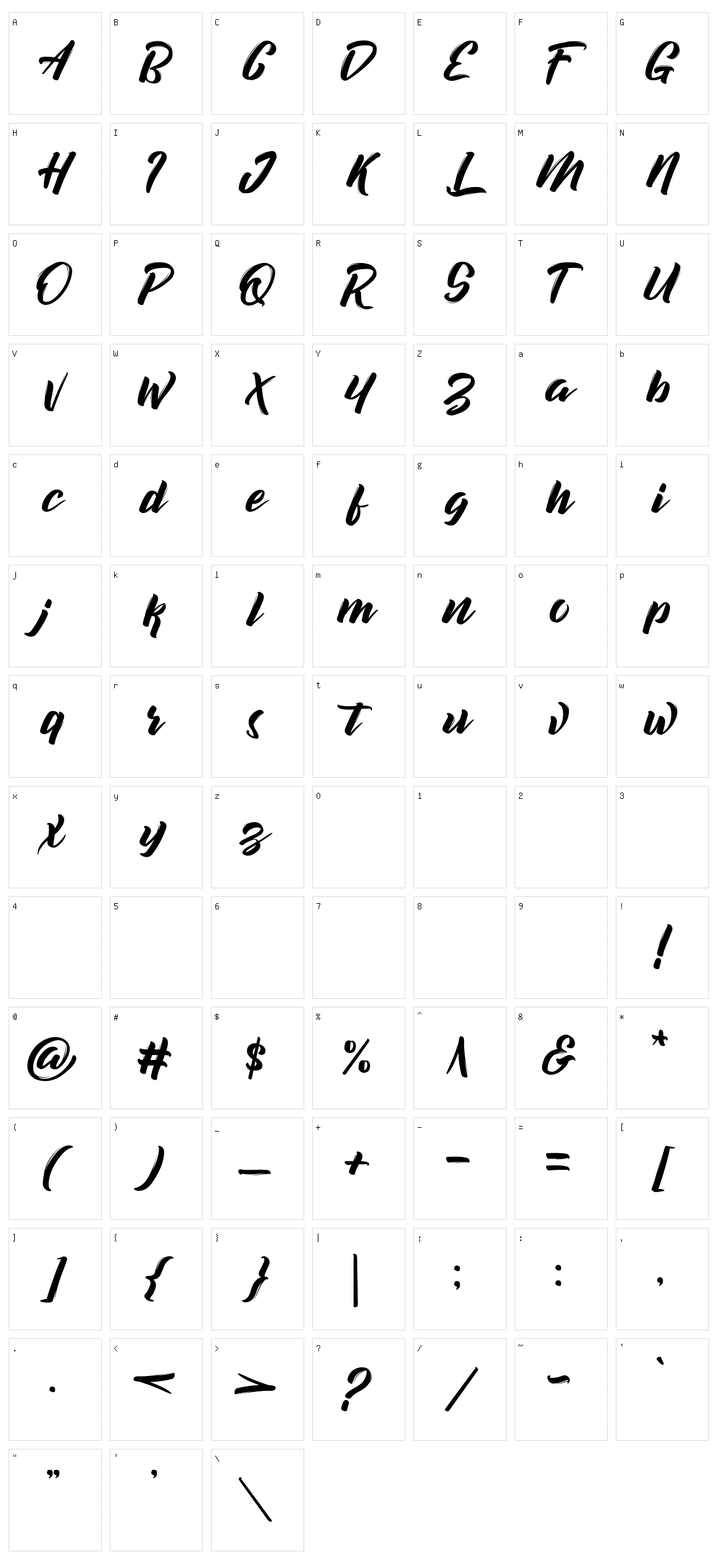 Decalled Script Character Set