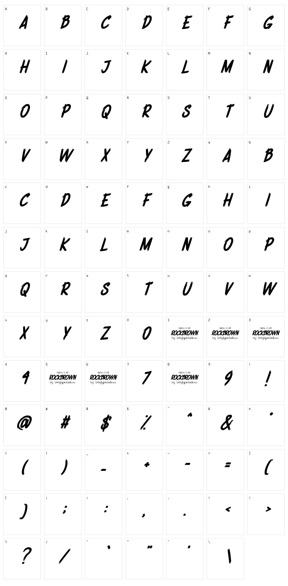 Rockbrown Character Set