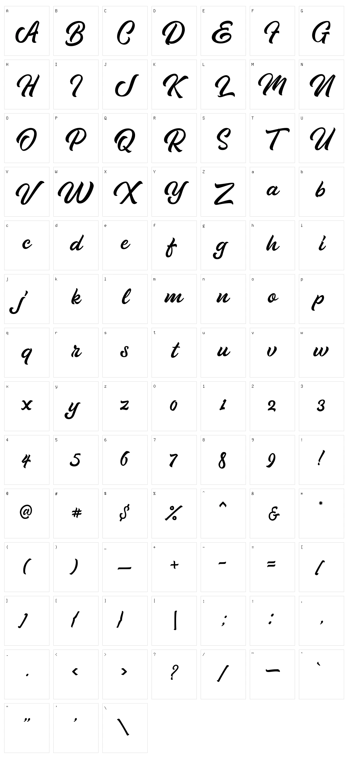 Pipetton Script Character Set