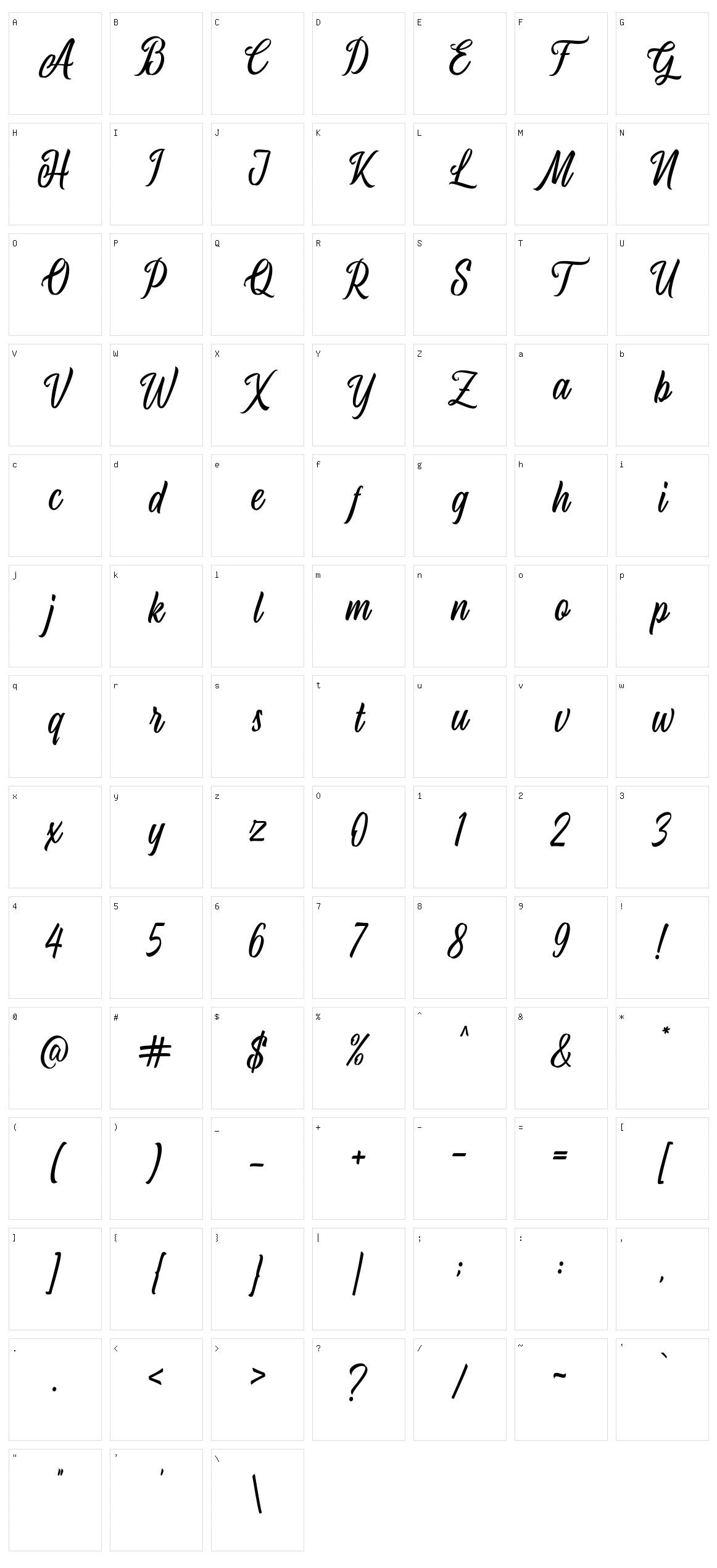 Airplane Script Character Set