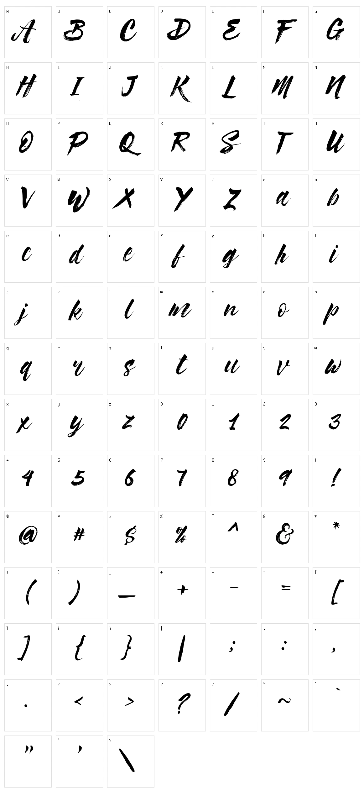 Syabab Brush Script Character Set