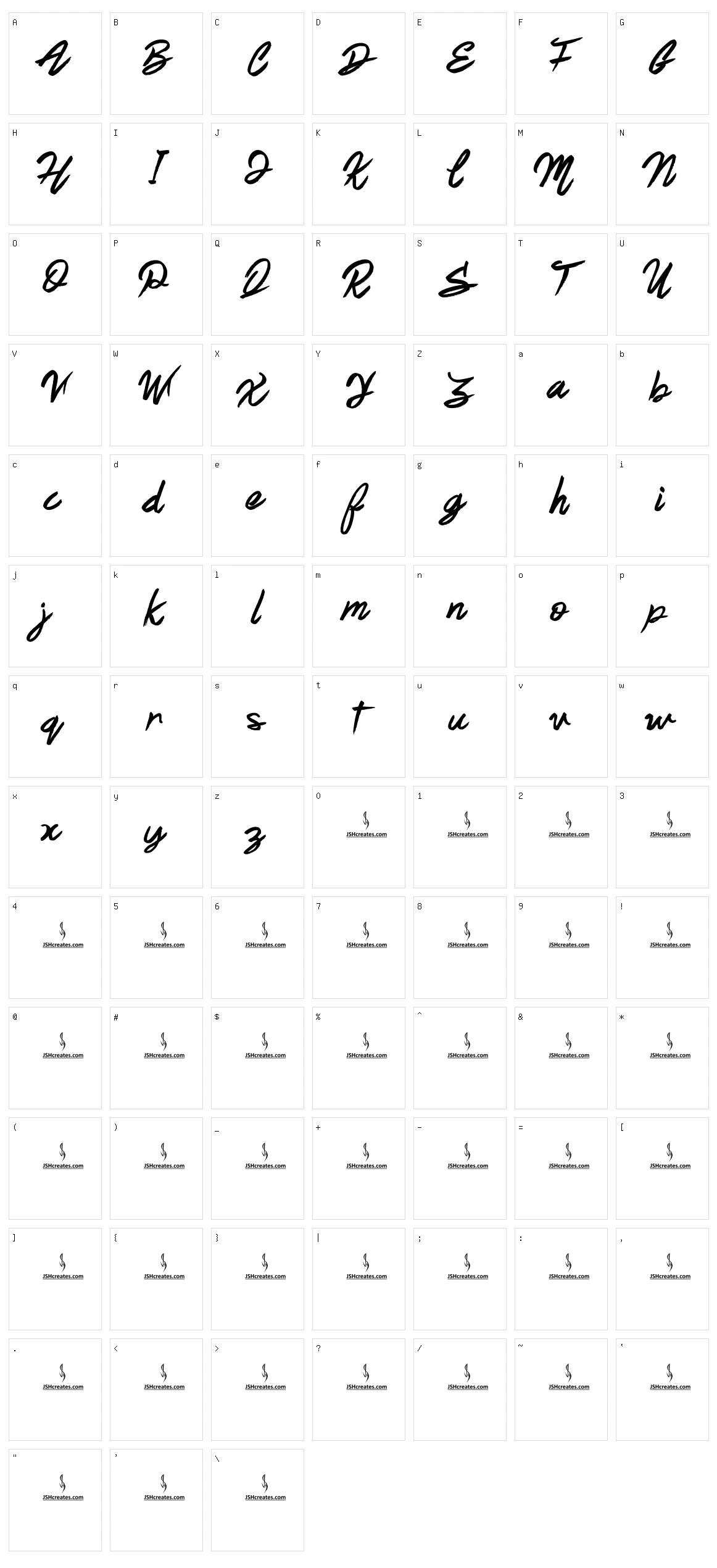 Brushy Script Character Set