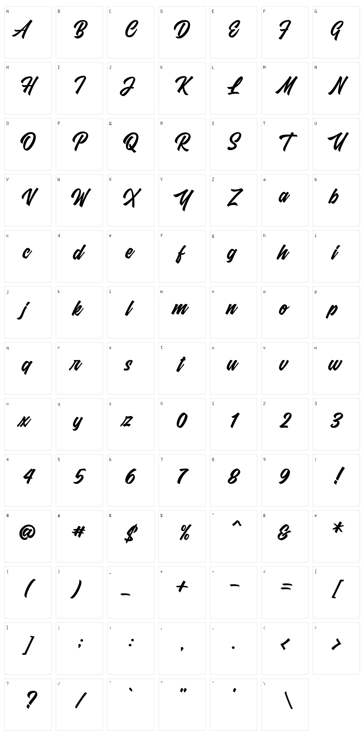 Fresty Script Character Set