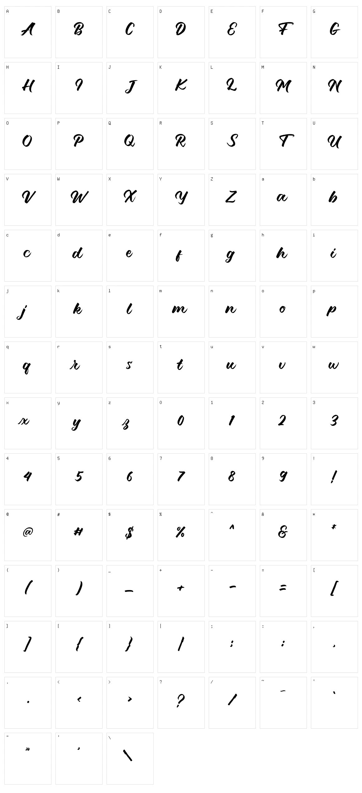 Debutan Brush Script Character Set
