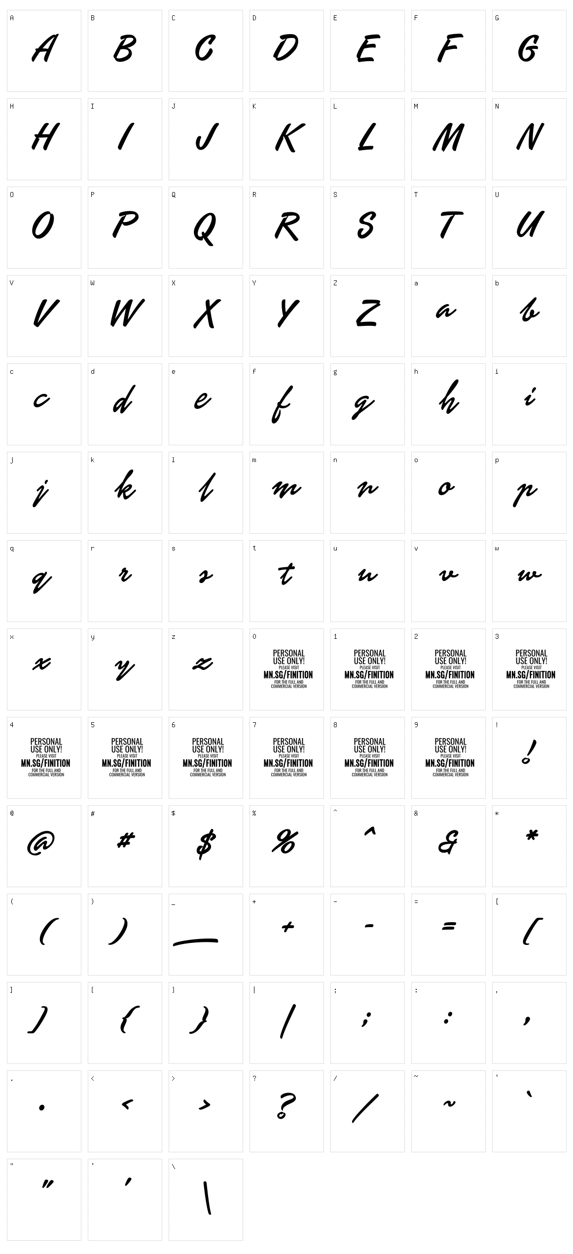 Finition Character Set