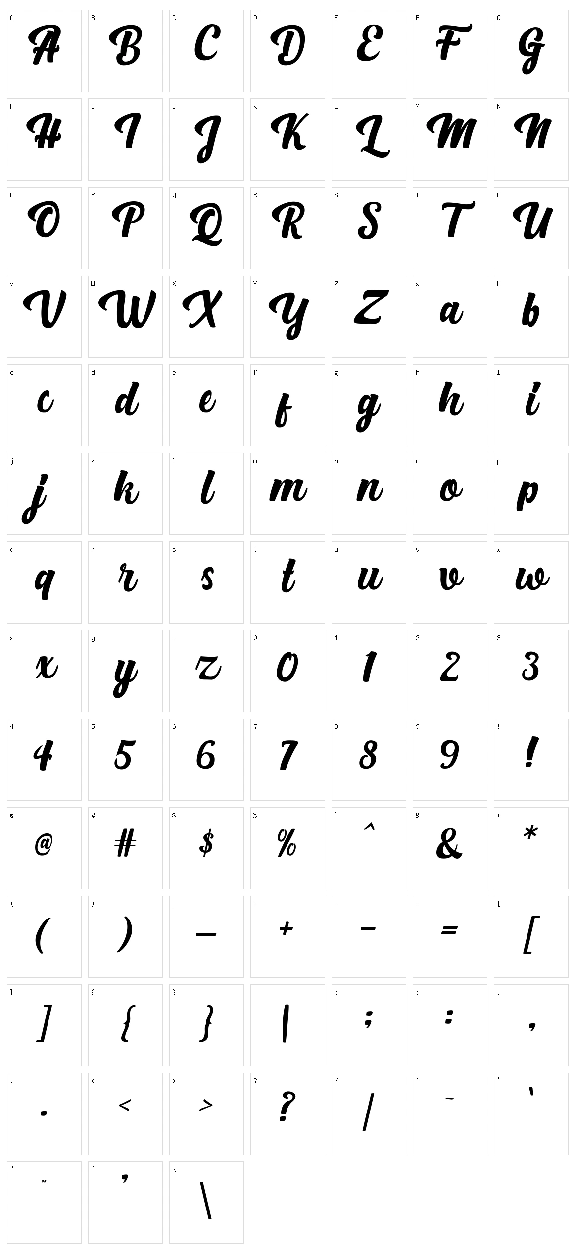 Bright Script Character Set