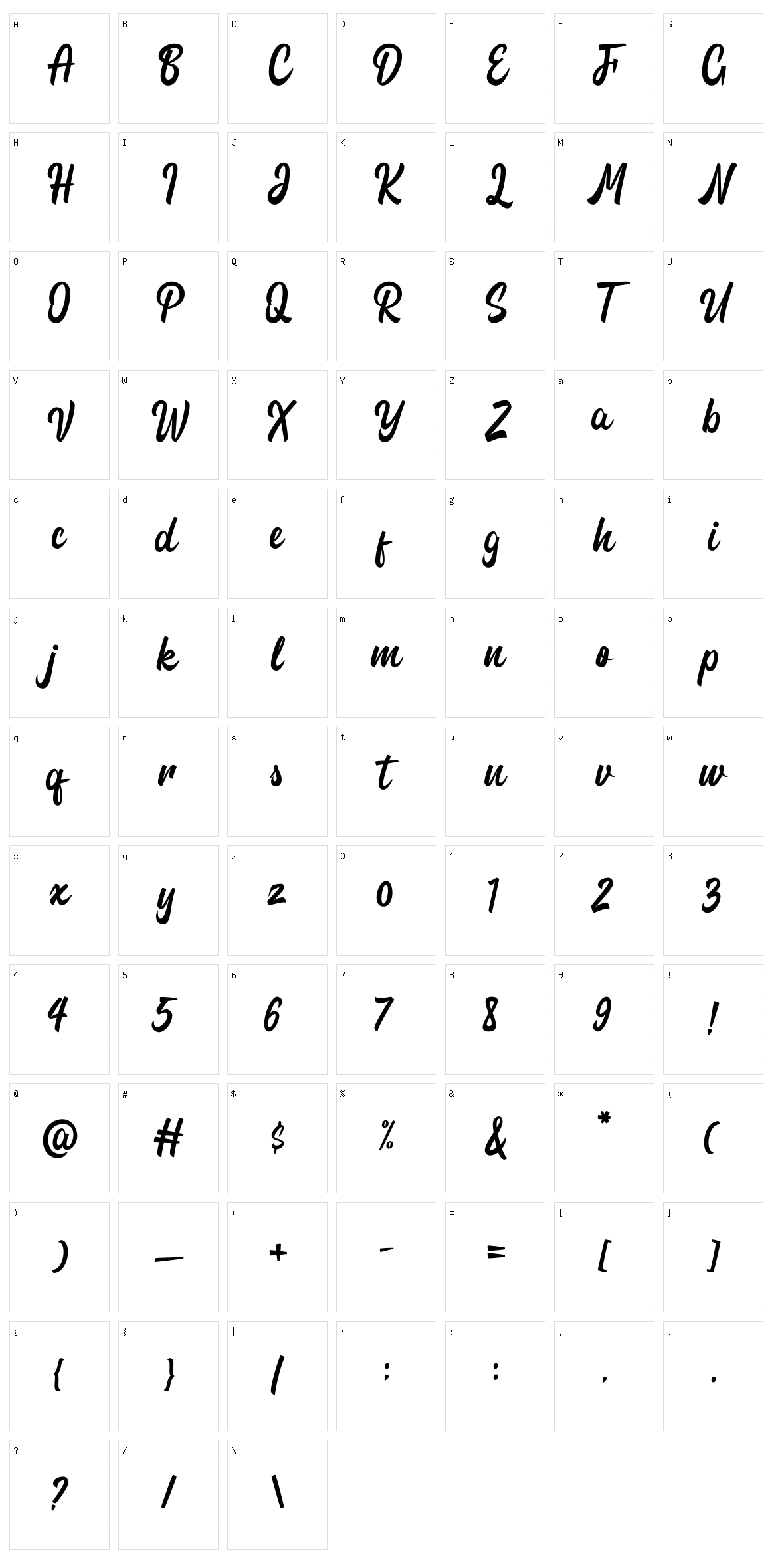 Paradise Script Character Set